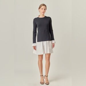 English Factory Black and White POPLIN COMBO KNIT MINI DRESS‎ Sz. M